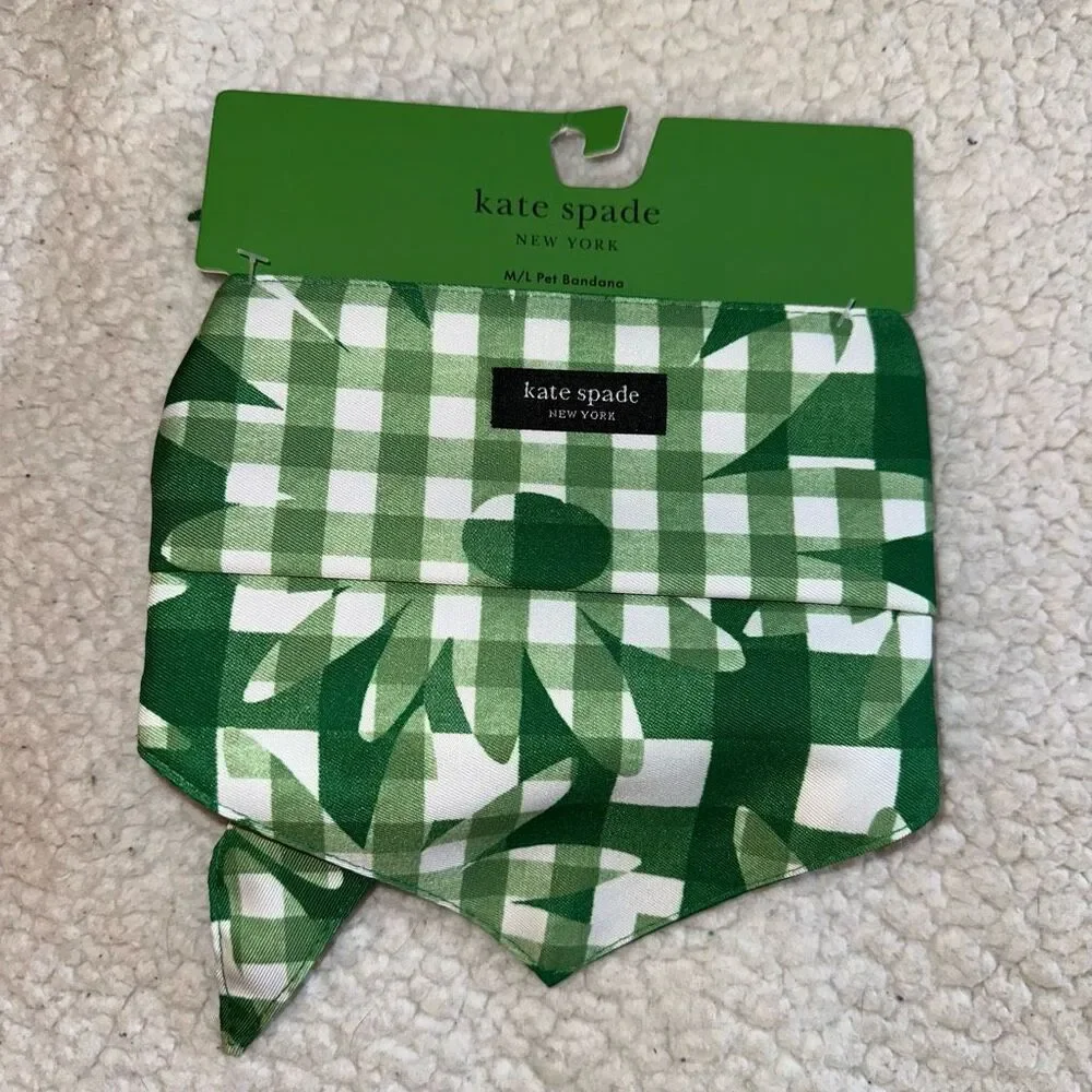 Kate Spade Green Daisy Gingham Plaid Pet Bandana M/L NWT